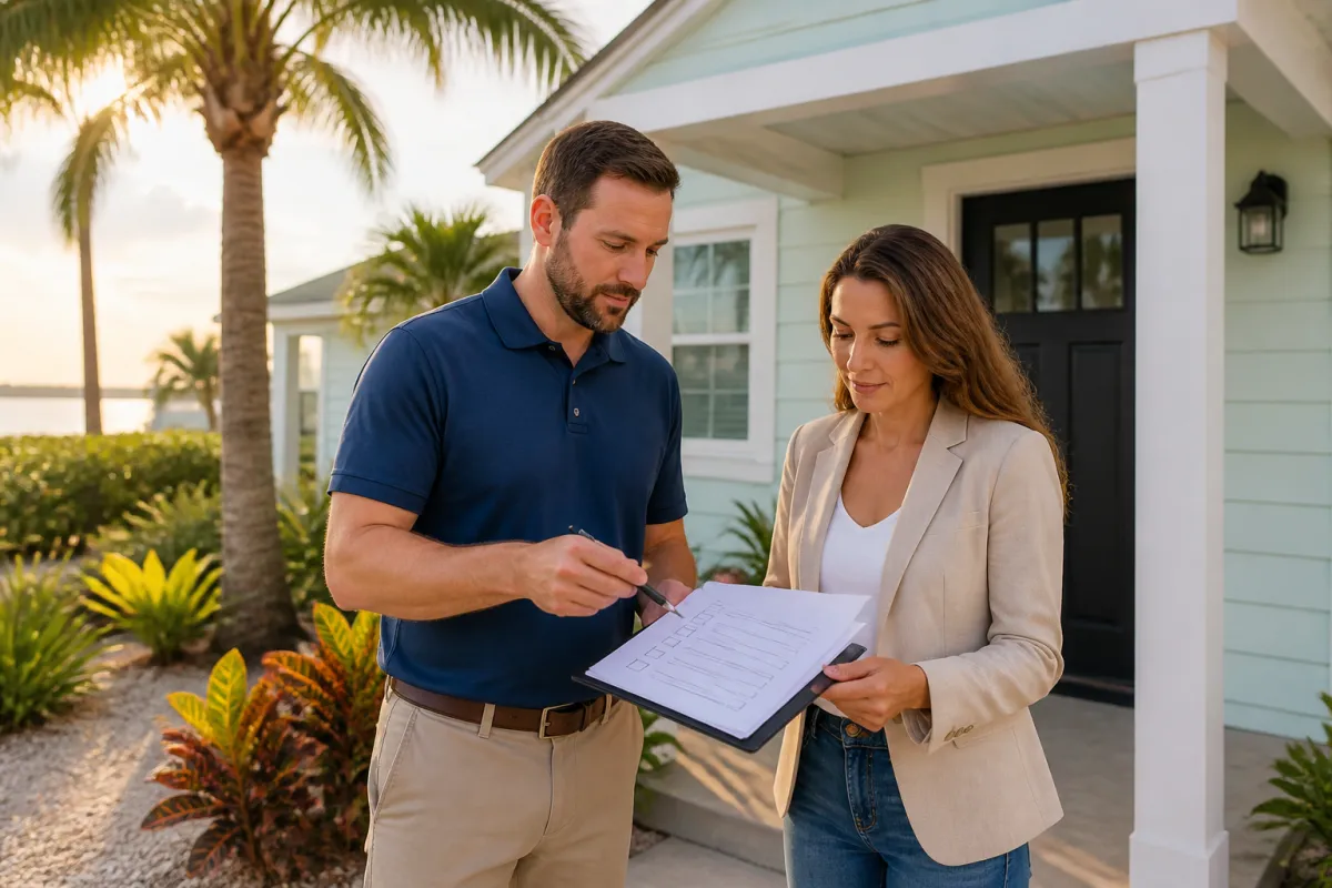 Mortgage professional and Florida real estate investor reviewing a short-term rental property near the St. Petersburg waterfront