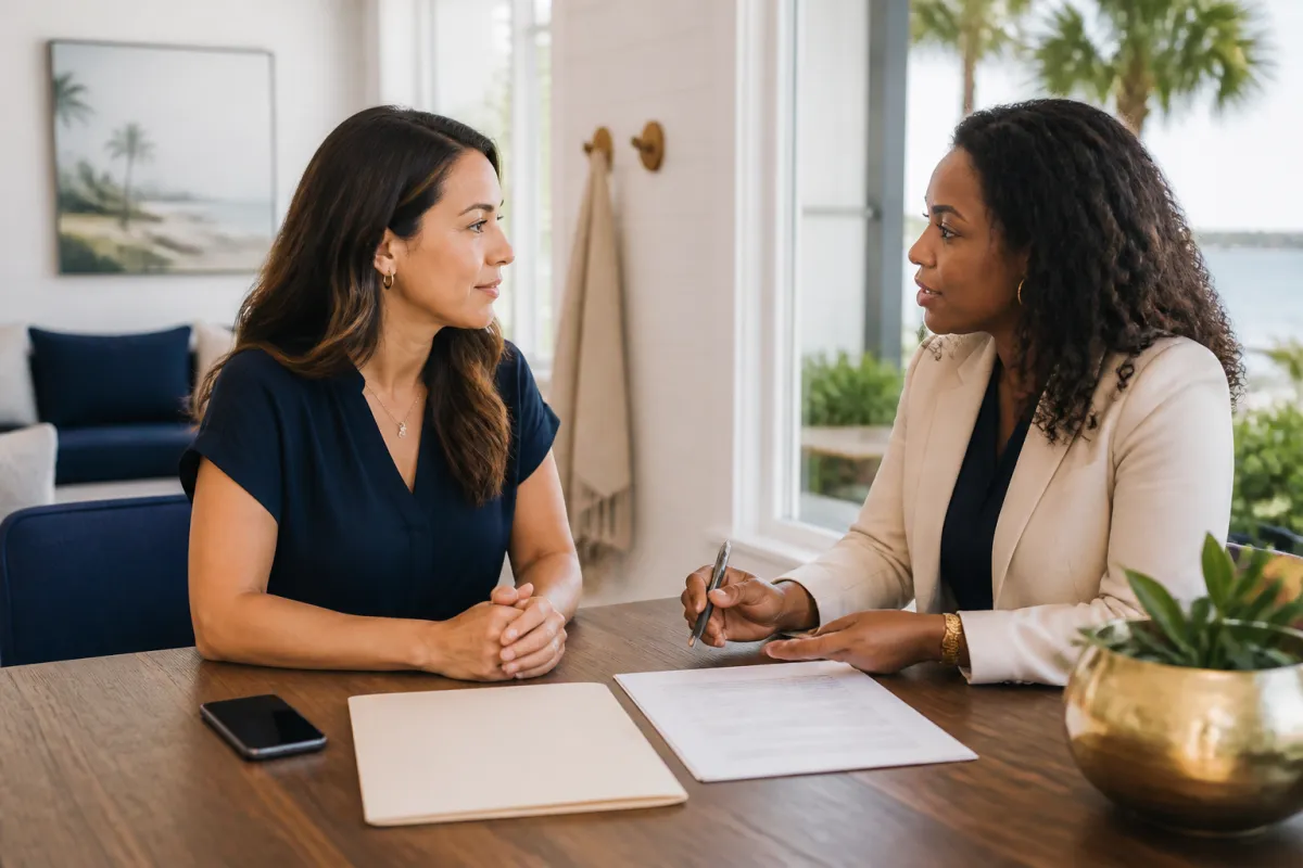 Florida homebuyer speaking with a mortgage professional after an employment change before closing