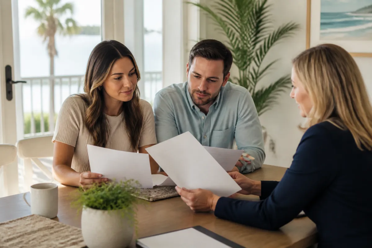 Florida homebuyer reviewing mortgage documents with a loan professional before closing