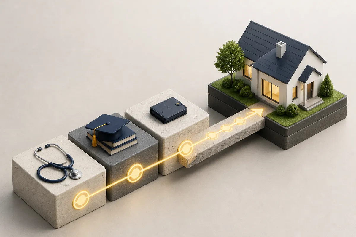 Editorial restrained 3d illustrating Florida Physician Mortgage Guide for Doctors and Residents.
