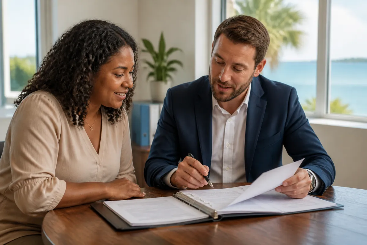 Florida homebuyer reviewing mortgage preapproval documents with a loan professional after divorce