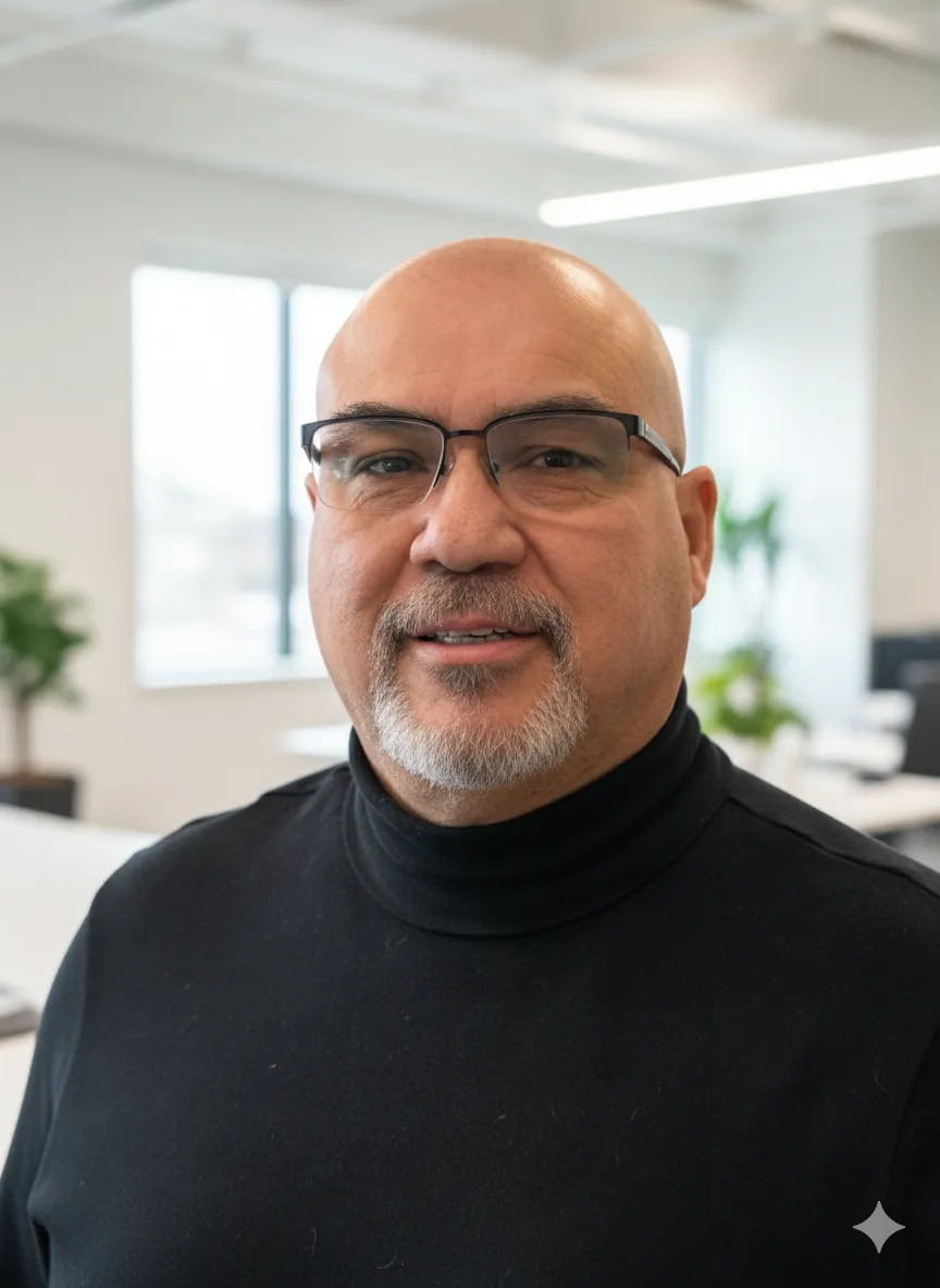 Author portrait: mid-40s martial arts school founder in dojo uniform, confident pose, warm studio lighting.