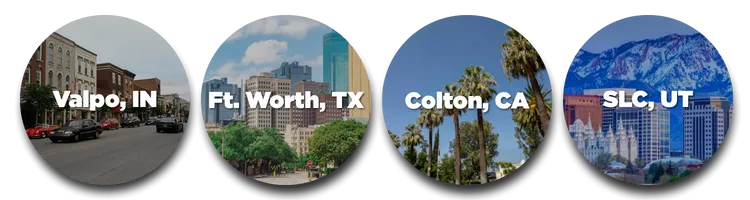 Four locations for Premier Truck Driving School in California, Indina, Texas, Utah.