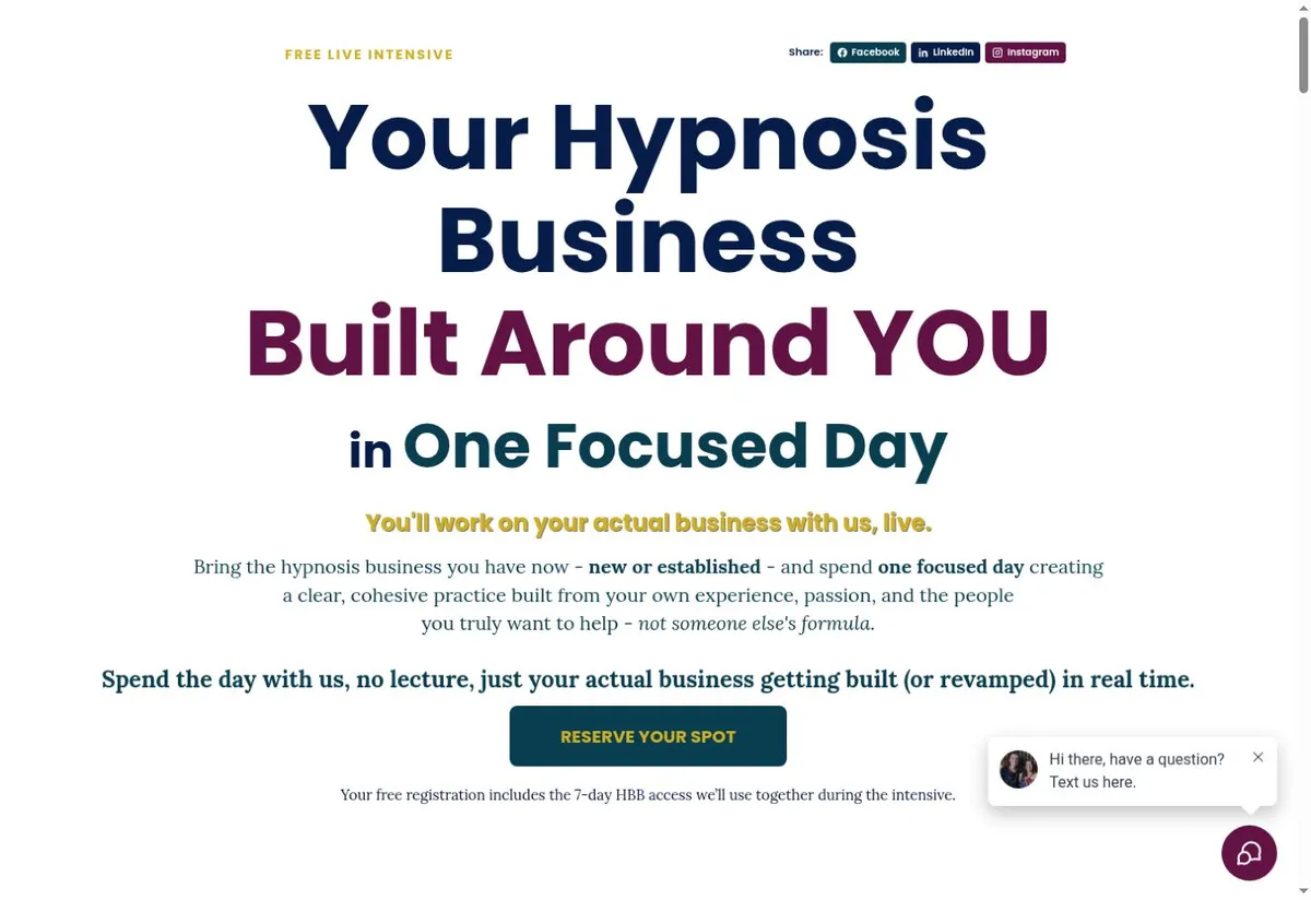 Example HBB event registration page