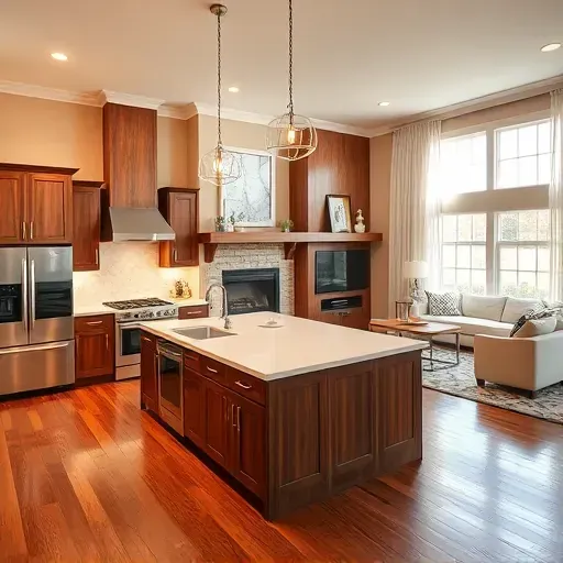 Renovated kitchen in Cape Fear River Estates featuring walnut cabinetry, marble island, and stainless steel appliances.