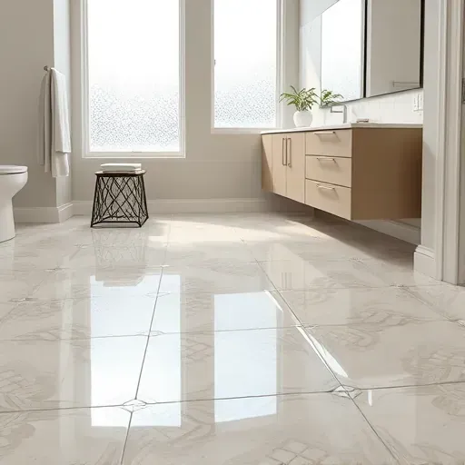 Beautiful finished bathroom floor with glossy patterned ceramic tiles in a bright, modern Hampstead NC space