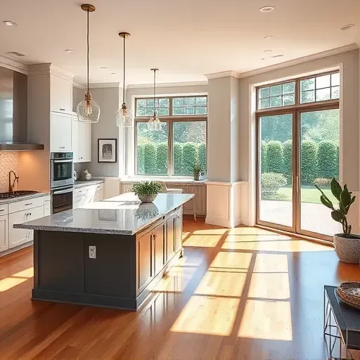 Modern kitchen remodel in Porters Neck NC featuring sleek cabinetry, quartz island, stainless appliances, and elegant decor.