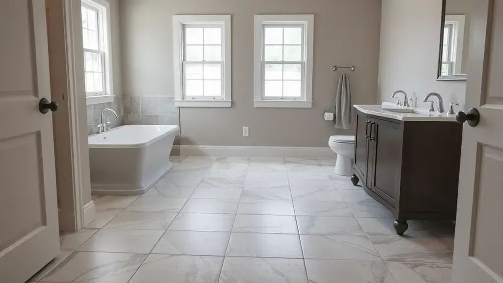 Bathroom floor tile installation project showcasing elegant designs in Hampstead, NC.