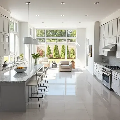 Stylish, modern kitchen remodel in Hampstead Park NC with sleek cabinetry, granite countertops, and spacious island.