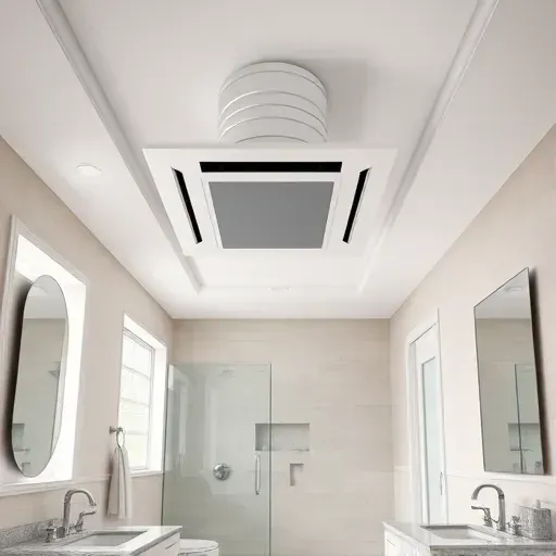 Modern Hampstead bathroom with sleek ventilation system, high-efficiency exhaust fan, neutral tiles, polished granite, and natural light
