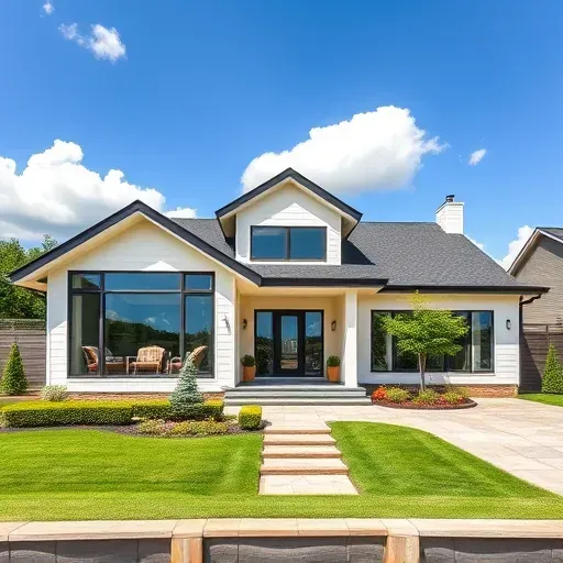 Completed home remodeling in Ogden, NC, features modern architecture, manicured lawn, and inviting patio with plants.
