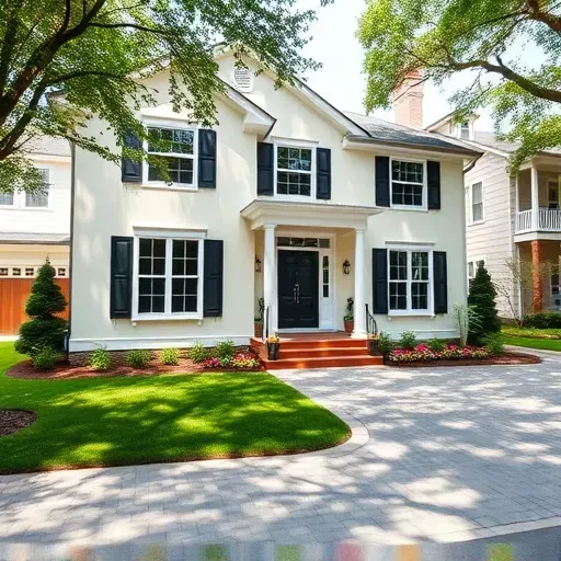 Home remodeling in Hampstead Park NC featuring an elegant exterior, vibrant landscaping, and cobblestone driveway.