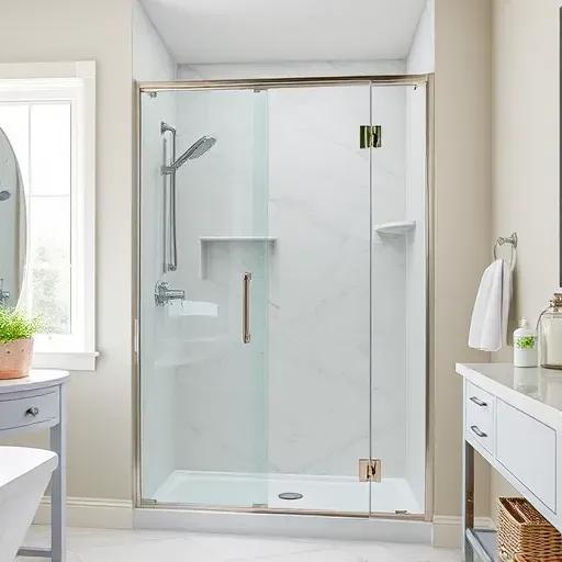 Freshly installed modern shower with clear glass, chrome fixtures, marble tiles, and coastal decor in Hampstead NC bathroom