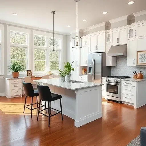 A beautifully renovated kitchen in Rocky Point Farms NC with modern design, stainless steel appliances, and natural light.