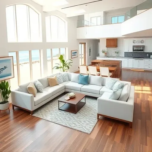 Remodeled coastal living room in Rocky Point NC featuring modern decor, spacious layout, and natural light.