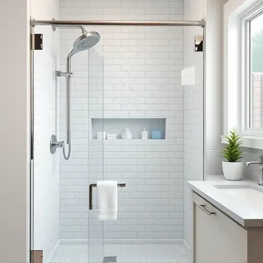 Modern Hampstead bathroom with a frameless glass shower, textured tiles, rainfall showerhead, natural light, and clean design
