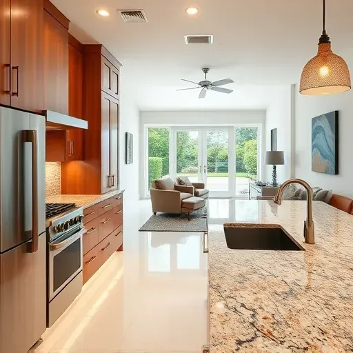 Modern kitchen remodel in Leland NC with custom cabinetry, granite countertops, appliances, and elegant decor.