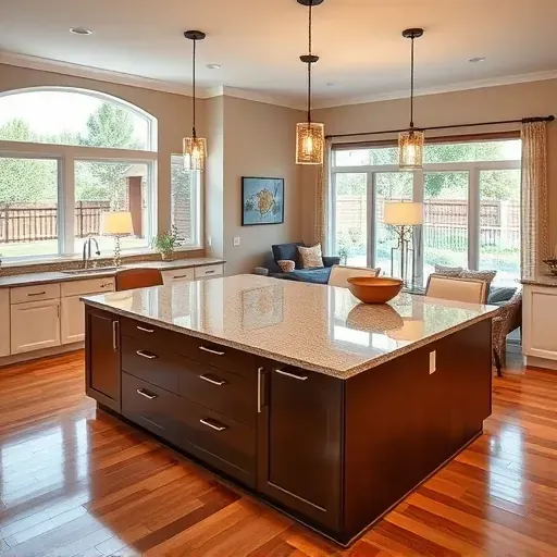 Stylish kitchen and living room in Brunswick Forest NC showcasing modern design and inviting natural light.