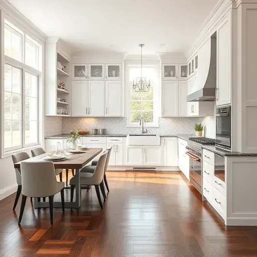 Modern kitchen remodel in Brunswick Forest NC with sleek white cabinetry, granite countertops, and high-end appliances.