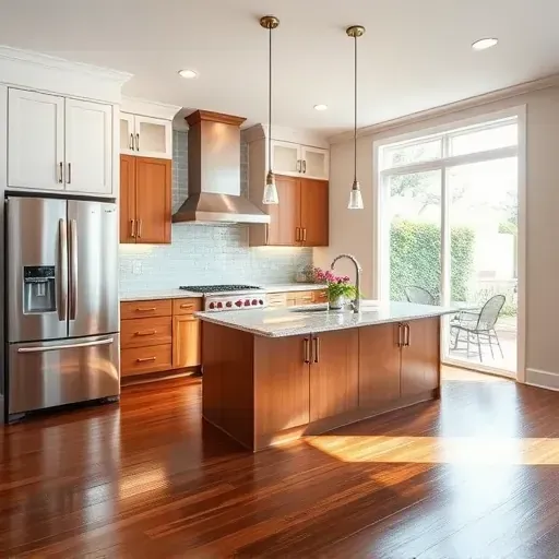 Completed kitchen remodel in Leland NC features stainless steel appliances, granite countertops, and soft-close cabinets.