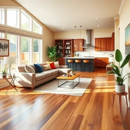 Modern living room in Hampstead, NC with hardwood floors, stylish furniture, and natural light creating a cozy atmosphere.