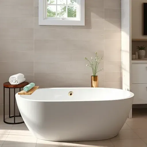 Newly installed sleek bathtub in Hampstead NC bathroom with modern fixtures, natural light, and elegant decor.