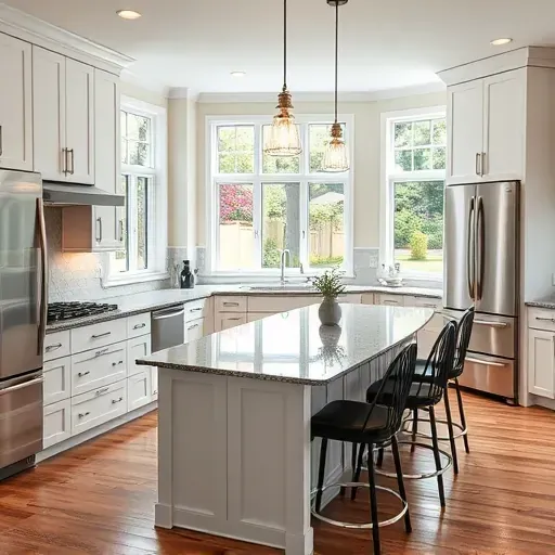Modern kitchen remodel in Castle Hayne NC features white cabinetry, stainless steel appliances, and natural light.