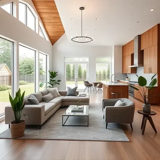 Modern living room in Burgaw, NC featuring open-concept design, stylish furniture, and seamless flow to kitchen.
