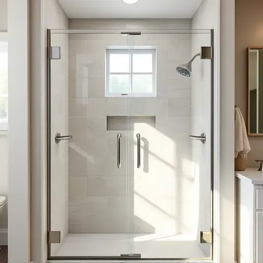 Freshly completed neutral-tone ceramic shower tiles with glass doors and modern bathroom accents in Hampstead NC