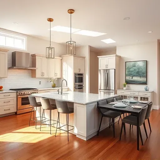 Renovated kitchen in Leland NC with modern appliances, granite countertops, and an inviting open-concept design.