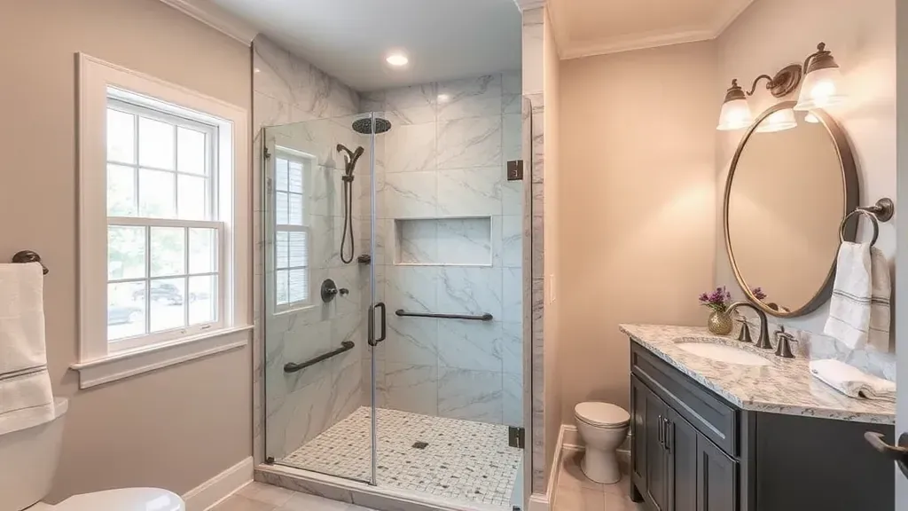 Shower remodeling project showcasing a modern design in Hampstead, NC with elegant tiles and fixtures