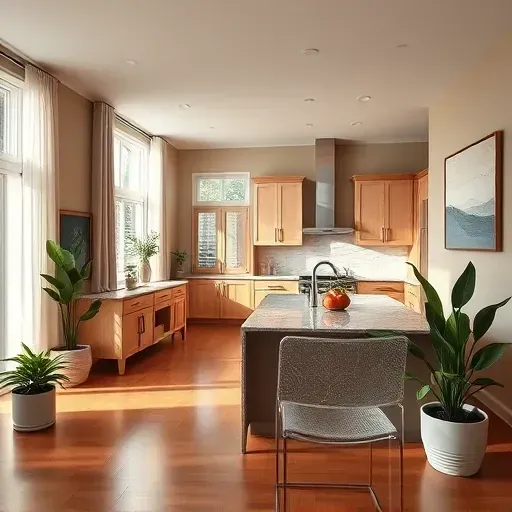 Modern kitchen remodel in Navassa NC featuring sleek cabinets, granite countertops, and a cozy open layout with natural light.