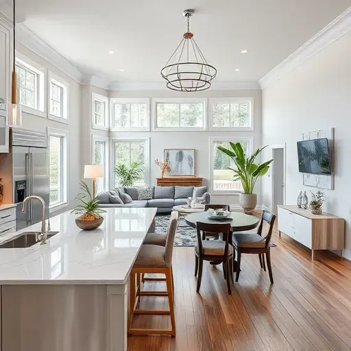 Modern open-concept living space in Landfall NC with elegant decor, quartz countertops, and natural light-filled interiors.