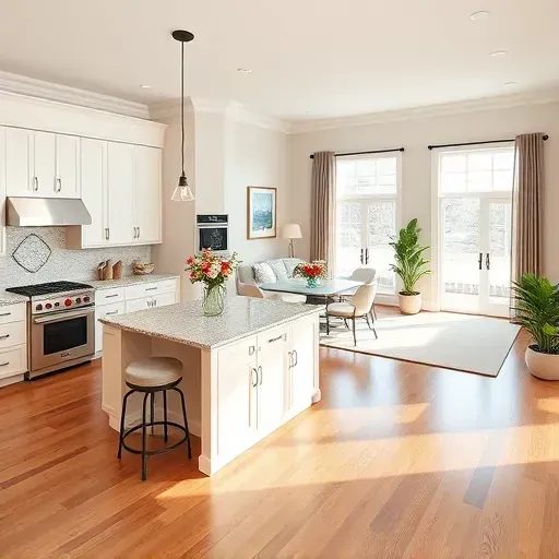 Modern Southport NC kitchen with granite countertops, stainless steel appliances, custom cabinetry, and natural light.