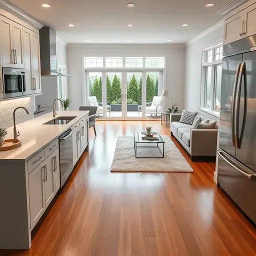 Modern kitchen remodel in Sneads Ferry showcasing sleek cabinetry, granite countertops, and stainless steel appliances.