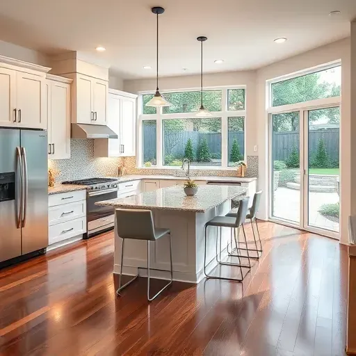 Modern kitchen in Ogden NC with white cabinetry, granite countertops, stainless steel appliances, and elegant design.