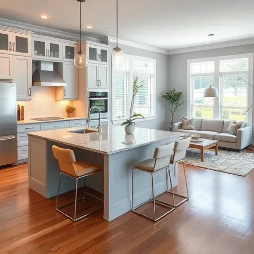 Modern kitchen remodel in Cape Fear NC with sleek appliances, custom cabinetry, and inviting decor in spacious layout.