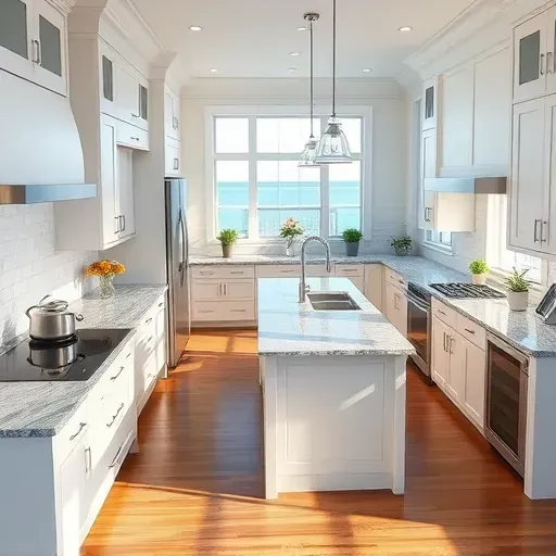 Modern kitchen remodel in Wilmington Beach NC featuring sleek cabinetry, granite countertops, and coastal decor.