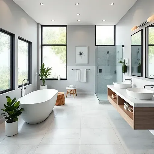 Newly renovated bathroom in Hampstead, NC features modern elegance, sleek fixtures, natural light, and stylish decor.
