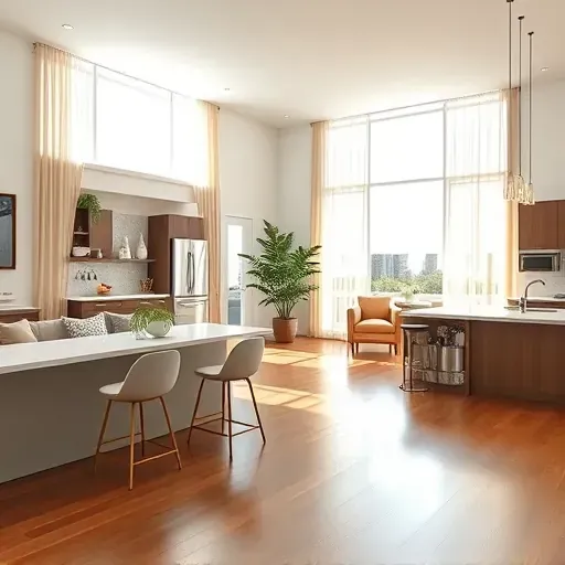 A beautifully remodeled living space in Belville NC with open concept design, modern kitchen, and cozy decor.