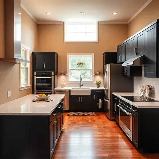 Modern kitchen remodel in Navassa, NC, featuring quartz countertops, stainless steel appliances, and warm tones.