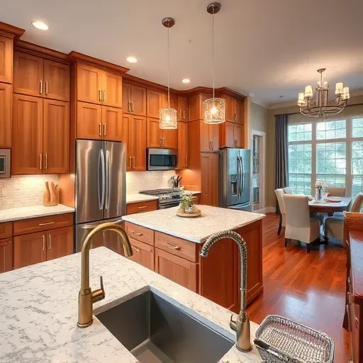 Completed Hampstead North Carolina kitchen remodel with modern wood cabinetry, granite island, stainless appliances, and open-concept design