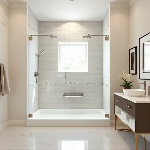 Modern Hampstead bathroom with bath-to-shower conversion, glass enclosure, mosaic tiles, marble floor, and natural lighting