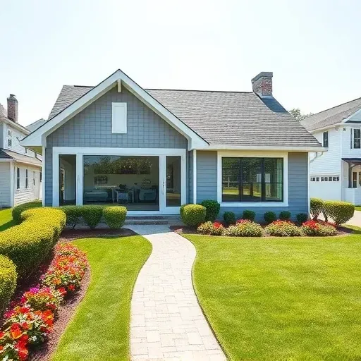 Completed Hampstead NC home extension showing modern design, large energy-efficient windows, lush lawn, and coastal neighborhood setting