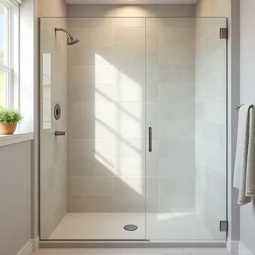 Freshly finished modern shower with ceramic tiles in neutral tones, glossy surfaces, elegant fixtures, and coastal-inspired accents in Hampstead NC