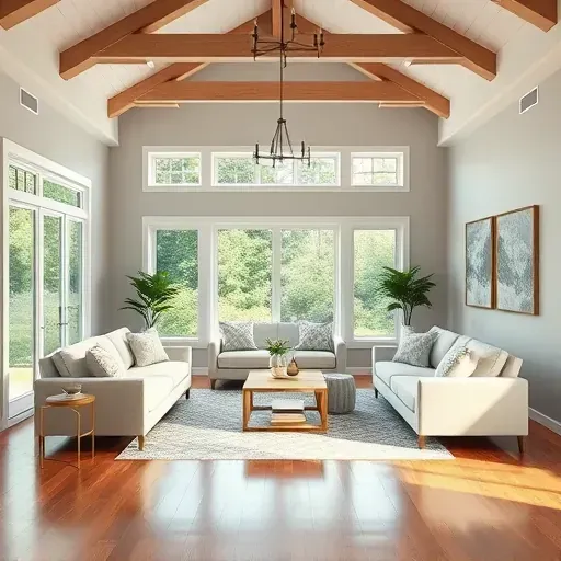 Beautifully remodeled living room in Wrightsville Sound, NC, with elegant decor, natural light, and polished hardwood floors.