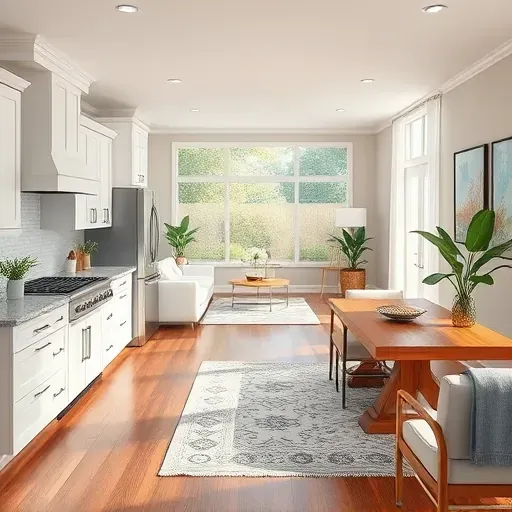 completed home remodel in Belville NC featuring an elegant open-concept kitchen and living space with modern decor