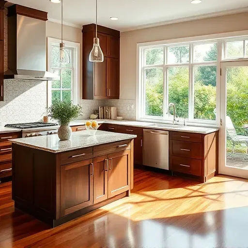 Completed home remodel in Hampstead NC featuring elegant kitchen with modern designs, granite island, and rich cabinetry.