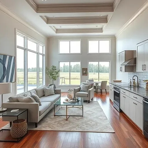 Remodeled RiverLights living space with modern cozy design, elegant furniture, natural light, and scenic views.