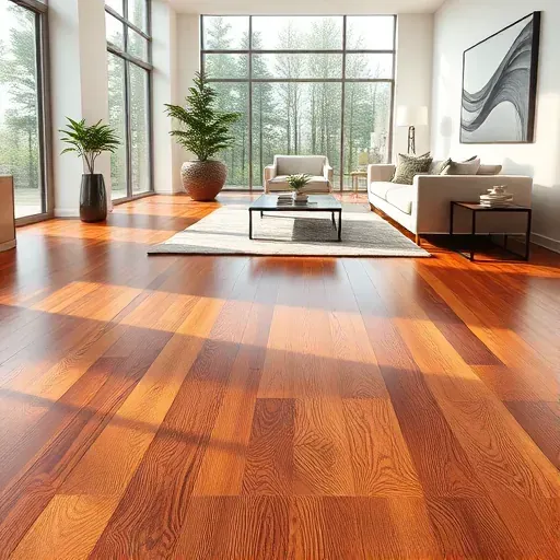 Beautiful hardwood flooring with intricate grain patterns in a modern Hampstead NC interior featuring minimalist furniture and natural light